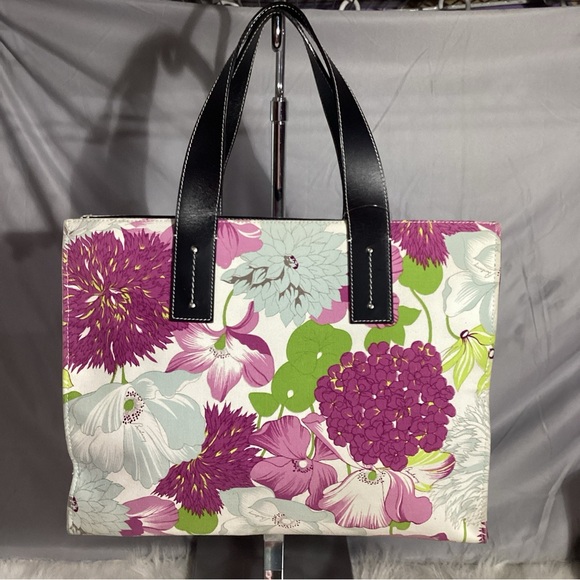 Rare Burberry London Floral Pattern Canvas & Leather Tote Bag EUC - Picture 6 of 13